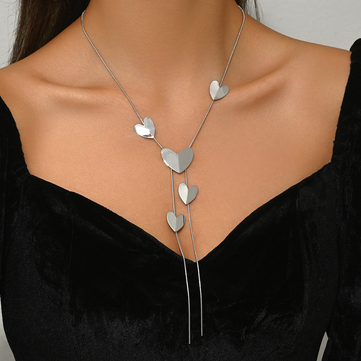 Geometric Heart Shape Necklace Women's Long Tassel