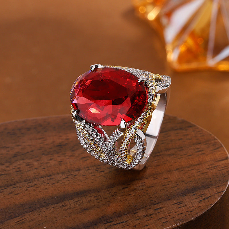 Simple Elegant Inlaid Ruby Full Diamond Ring