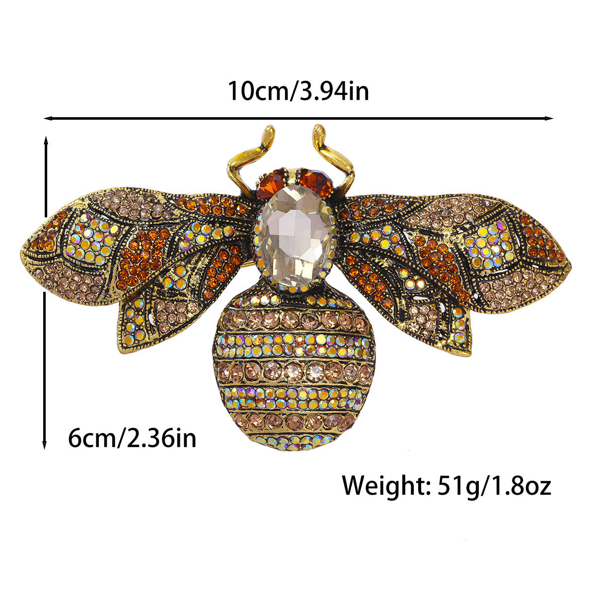 Antique Style Fully-jeweled Crystal Bee Brooch
