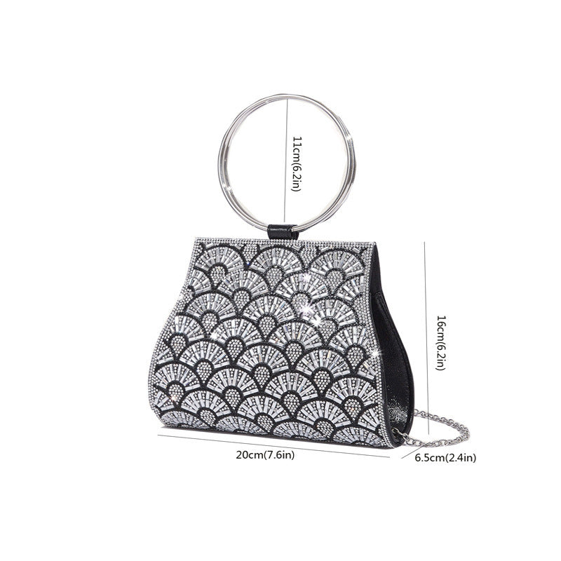 Inlaid With Diamond PU Chain Dinner Bag