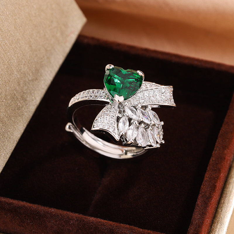 Love Colored Gems High-grade Emerald Bow Open Ring