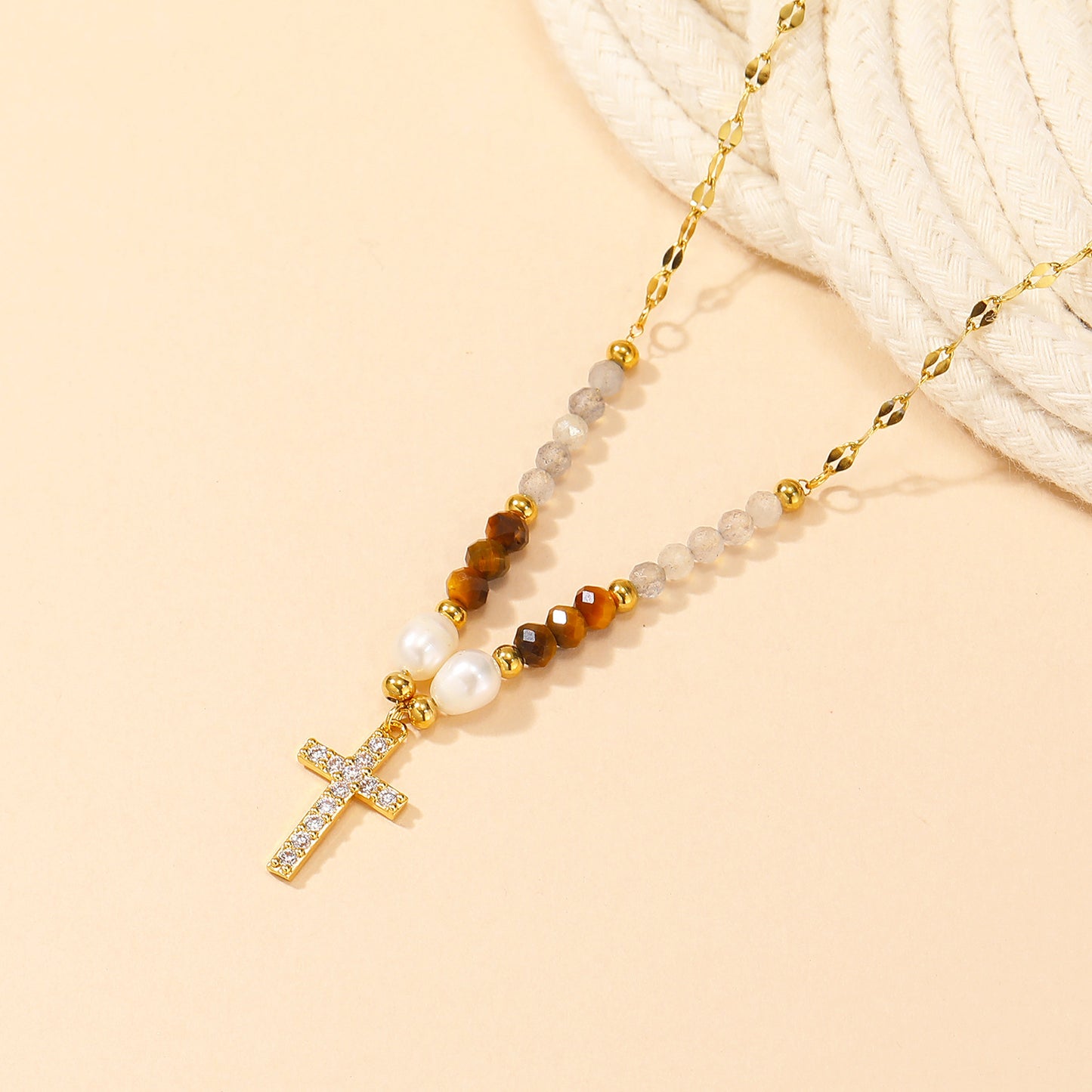Ins Niche Design Beaded Cross Clavicle Chain