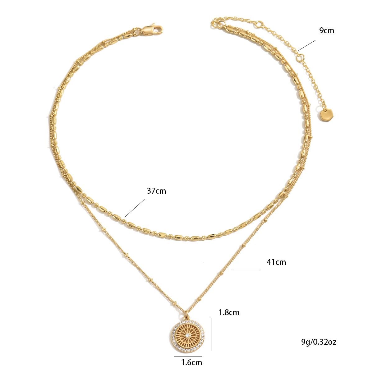 Elegant Gold Layered Necklace Set With Crystal Medallion Pendant