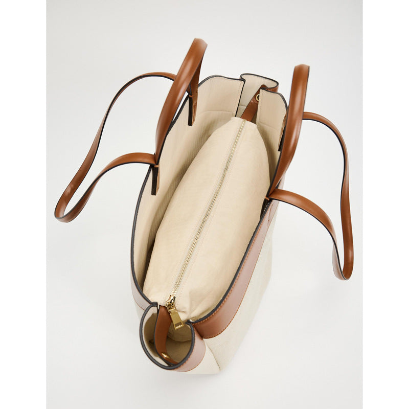 Women's Fashion Stitching Large Capacity Canvas Bag