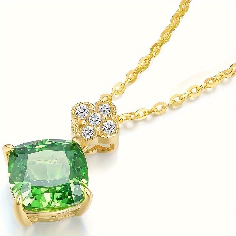 Sterling Silver 925 Birthstone Necklace 14K Gold Plated Lucky Clover Pendant Necklace