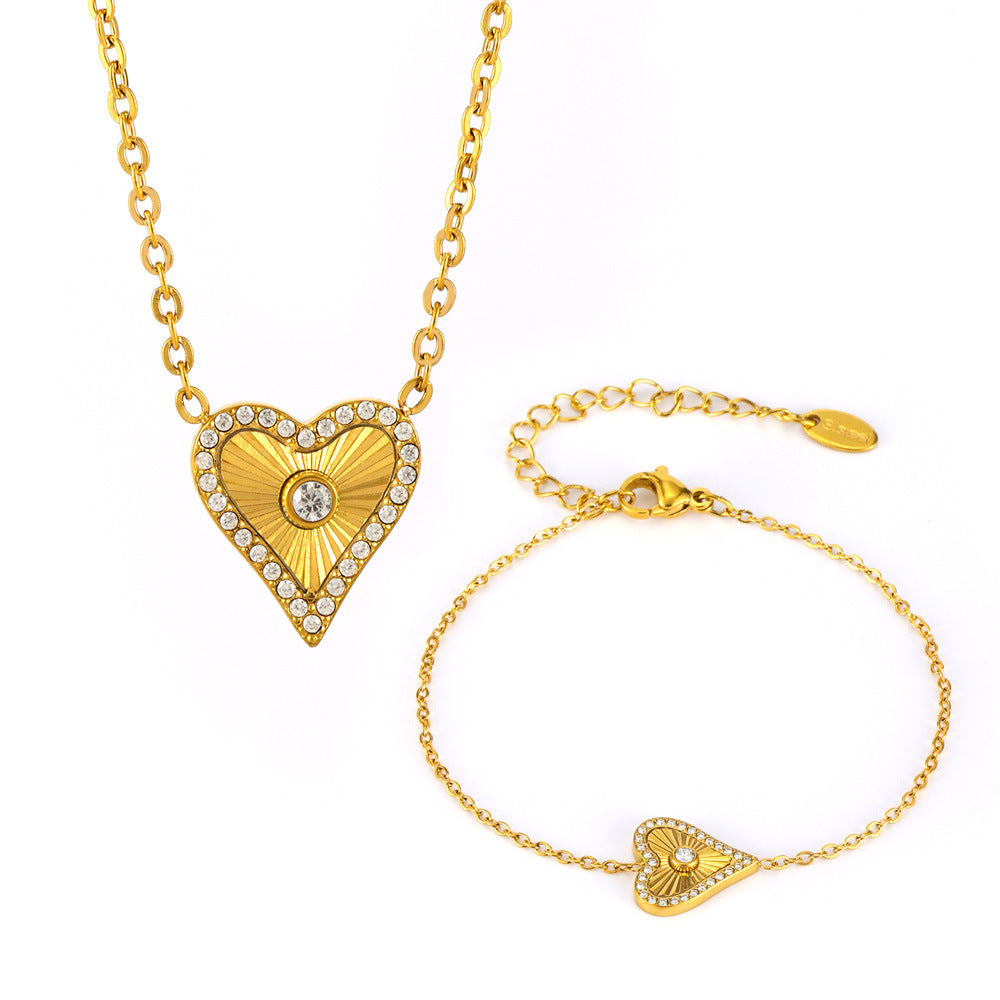 Double-layer Flower-picking Heart-shaped Diamond Top Chain Necklace
