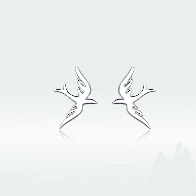 Bissal Stud Sterling Silver Spring Swallow Earrings