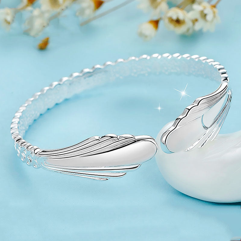 Women's Stylish Opening White Copper Silver-plated Bracelet Angel Wings
