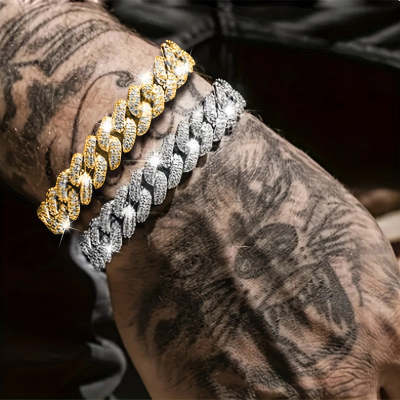 Fully-jewelled Cuban Ins Style Hip Hop Geometric Bracelet