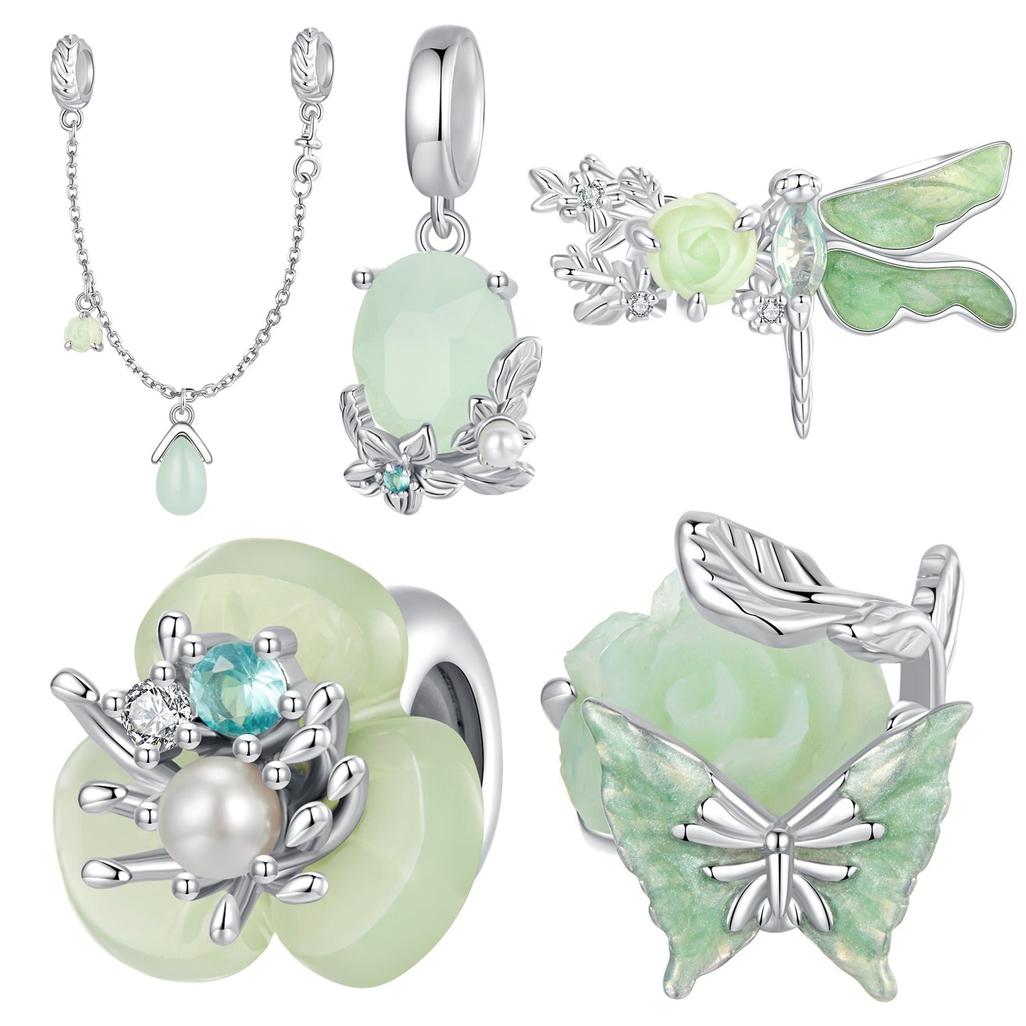Green Flowers And Insects Series Bracelet String Beads Accessories