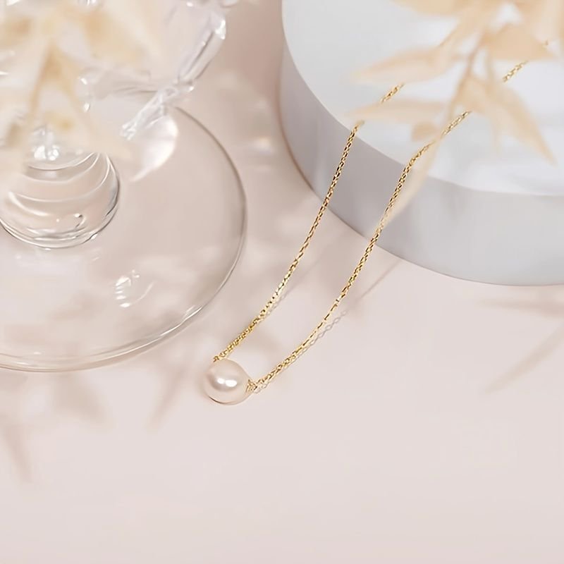 Selected AAA- Freshwater Cultured Solitaire Pearl Necklace Pendant -Women's Gold Necklace