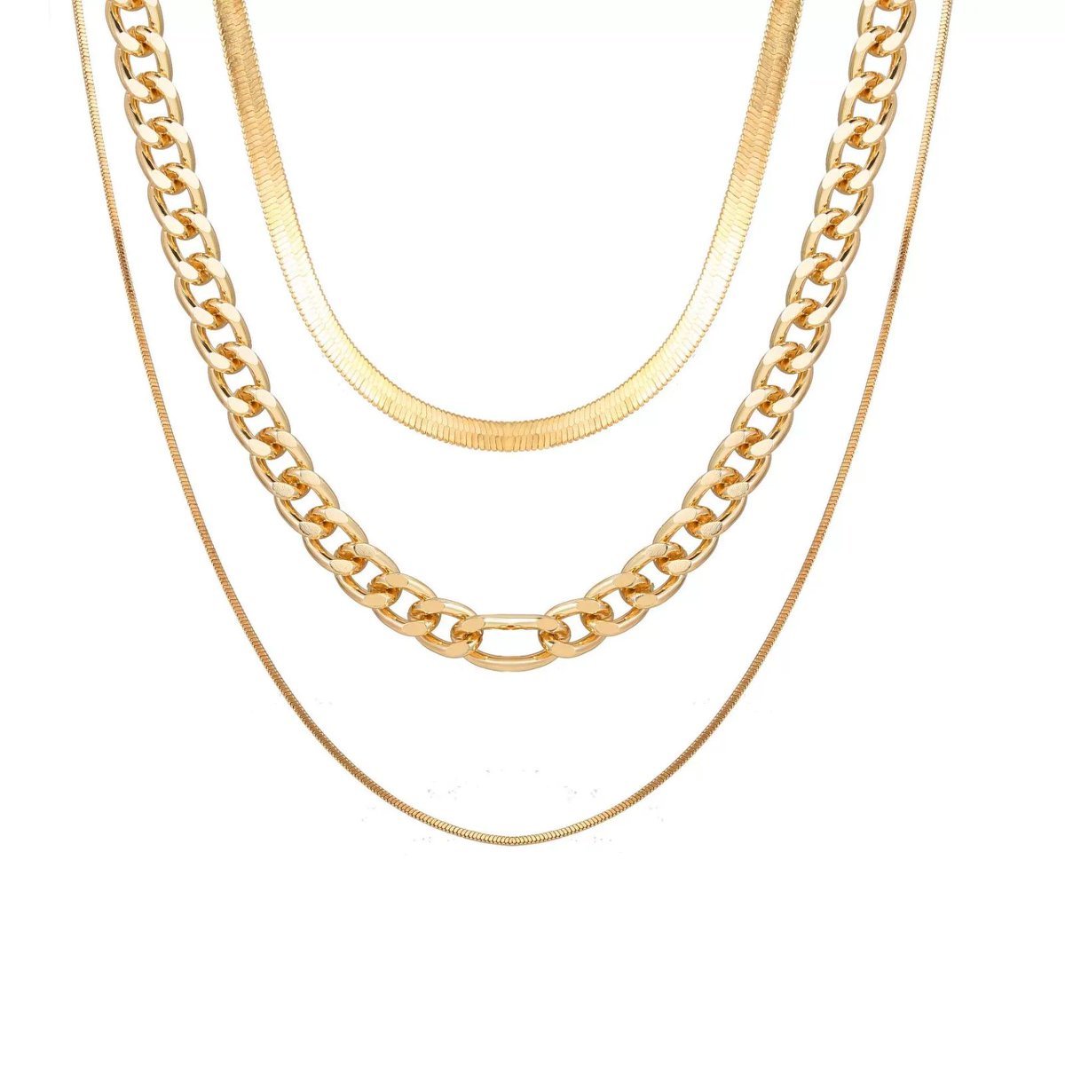 Stylish Gold Layered Chain Necklace Set