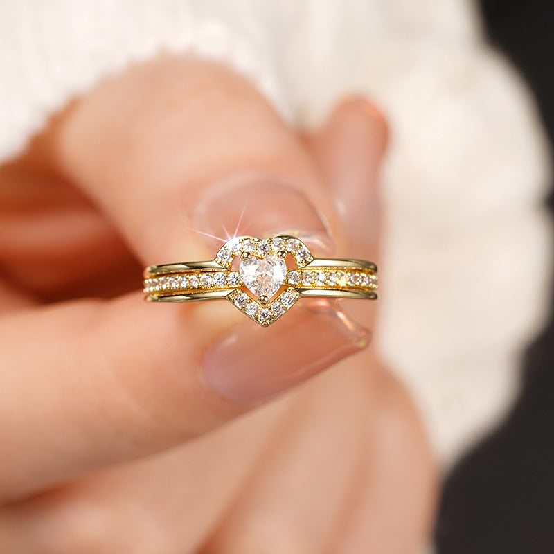 Double Peach Heart Design Ring