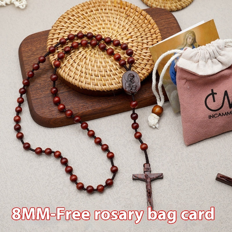 Lobular Purple Blackwood Rosary Classic Rope Cross Necklace