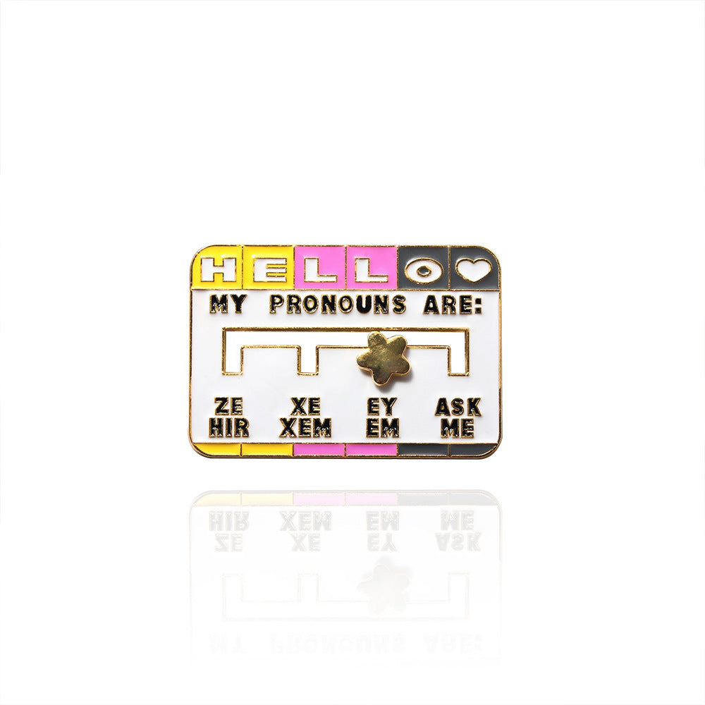 My Social Pronoun Sliding Selection Cartoon Brooch Metal Keychains