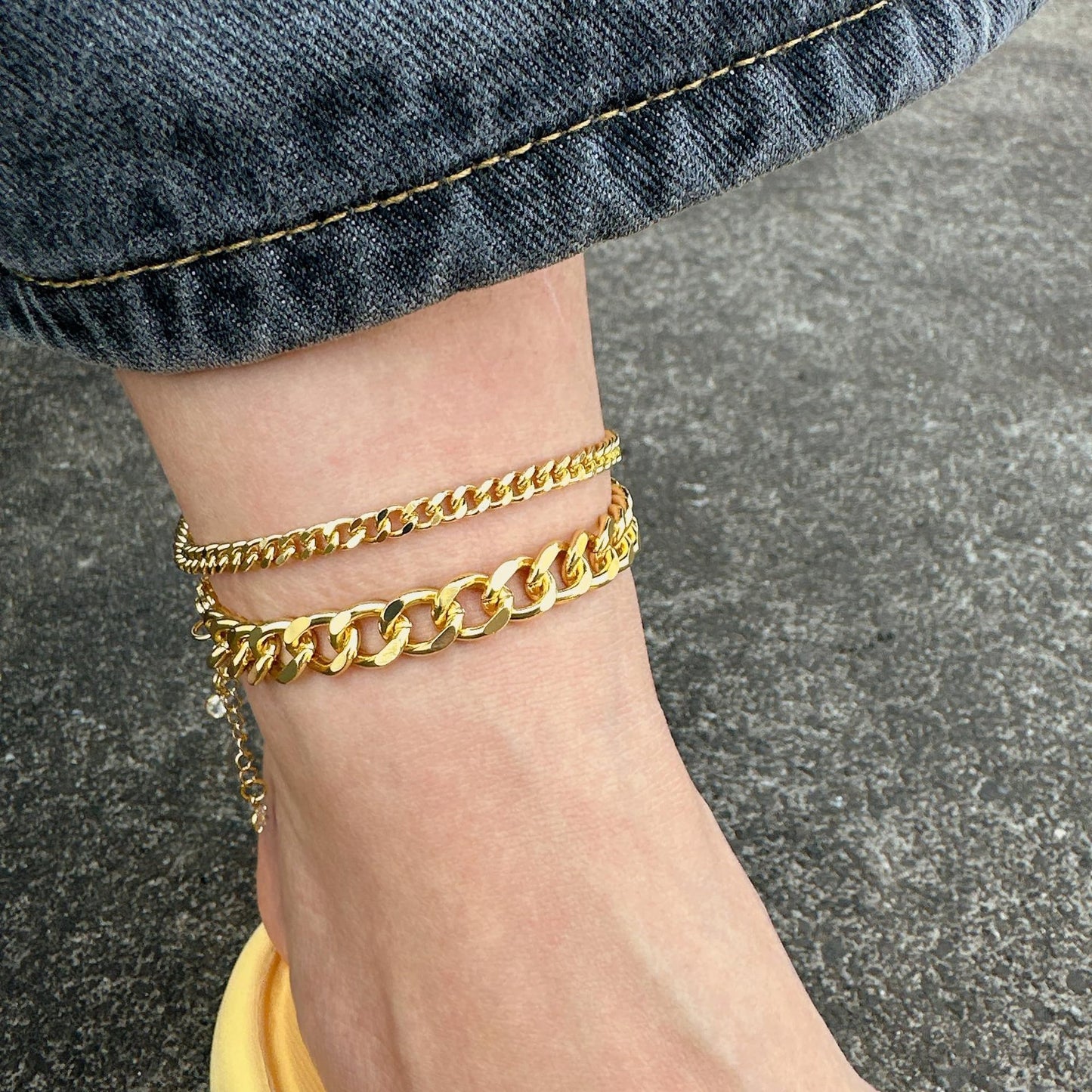 18K Gold Bold Cuban Link Chain Anklet Grinding Chain