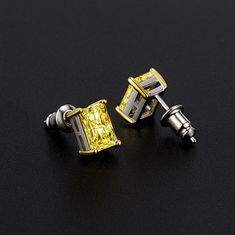 Women's Silver Needle Square Earrings