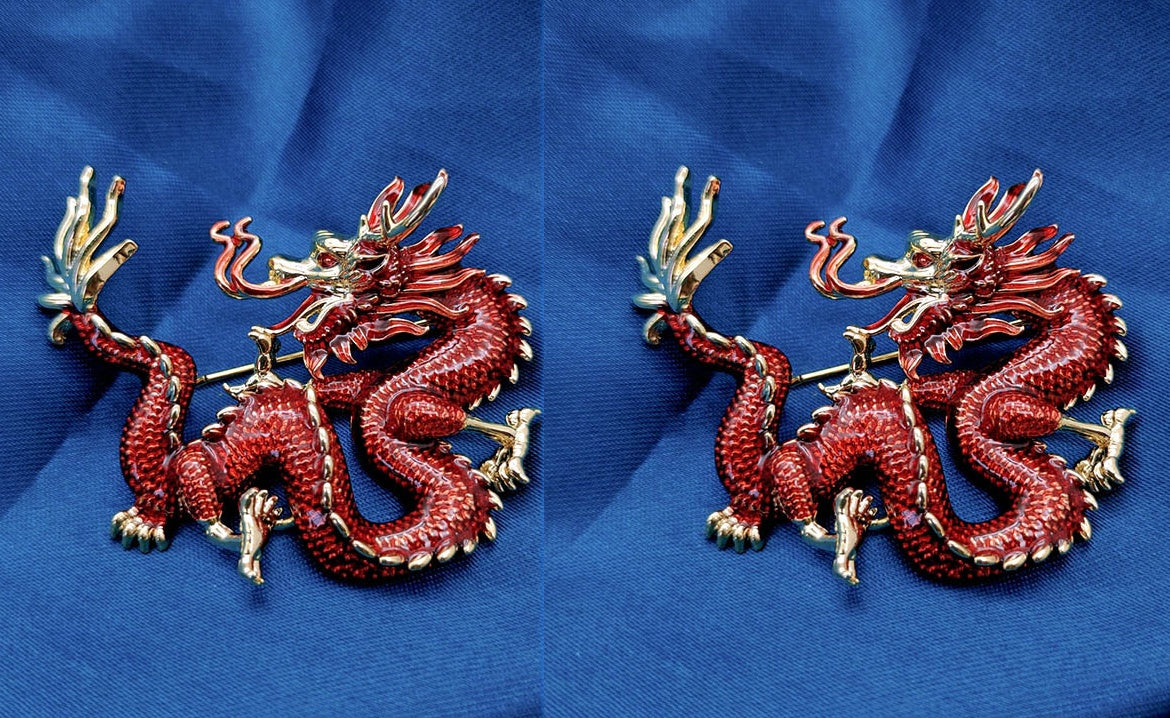 Chinese Ancient Style Zodiac Dragon Enamel Colored Dragon Brooch