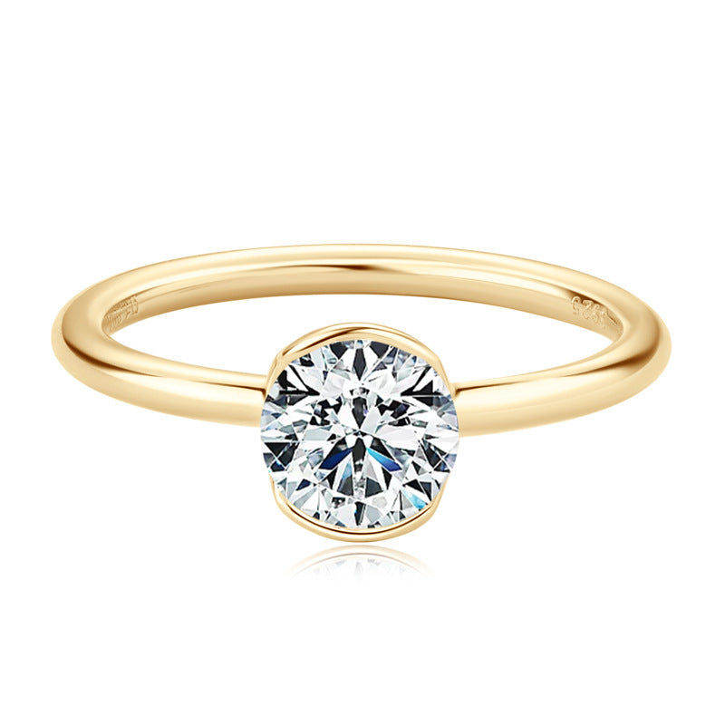 S925 Sterling Silver Plated 18K Gold Single Diamond Moissanite Ring