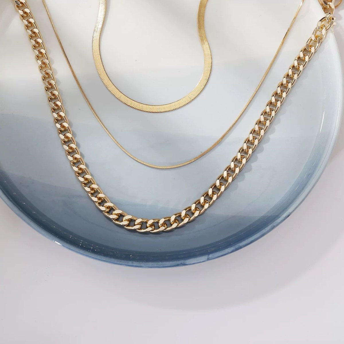 Stylish Gold Layered Chain Necklace Set