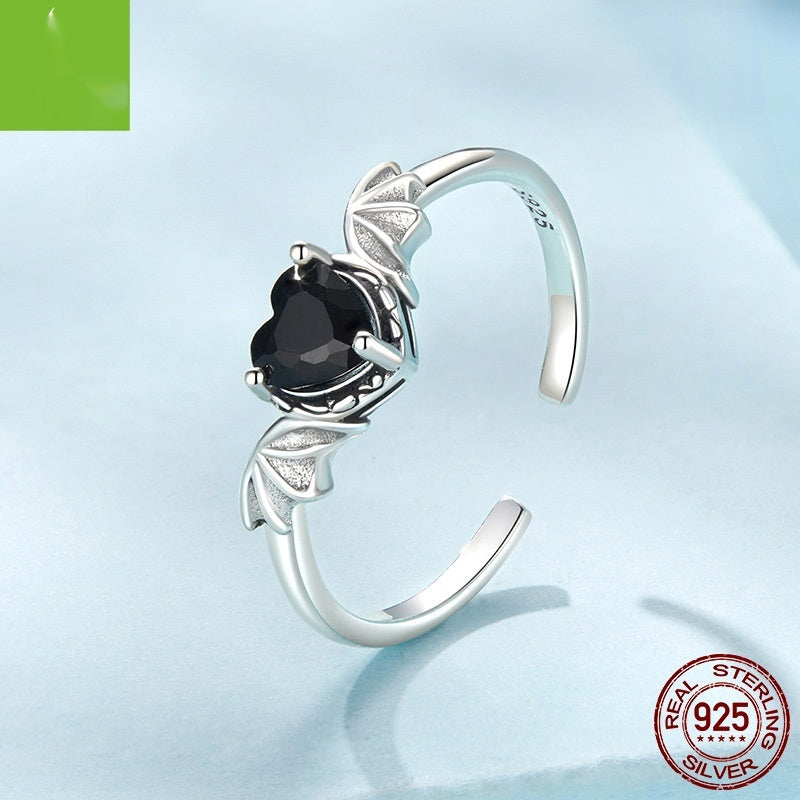 Black Zirconium Heart Wings Ring