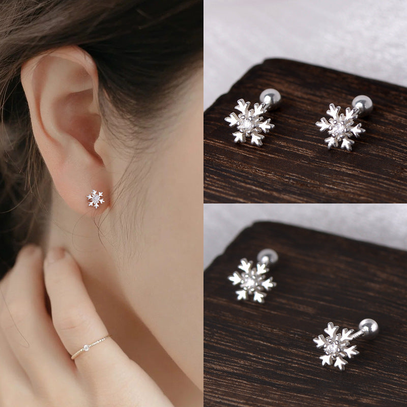 S999 Silver Snowflake Ear Bone Stud Diamond Earrings