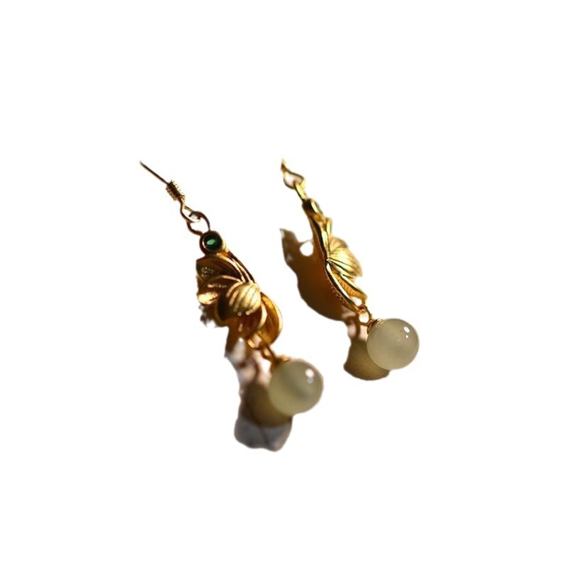 Mosaic Jade Ball Bead Antique Chinese Style Silver Ear Studs Earrings