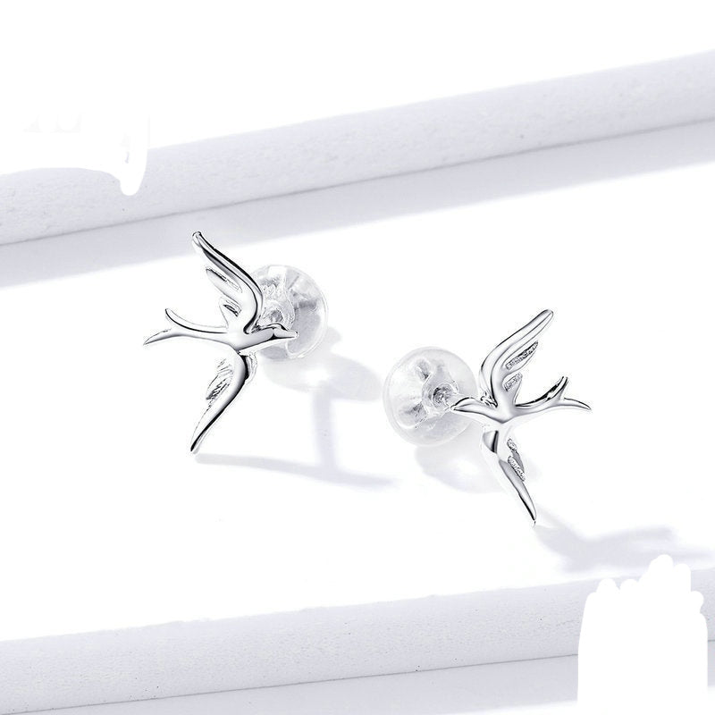 Bissal Stud Sterling Silver Spring Swallow Earrings