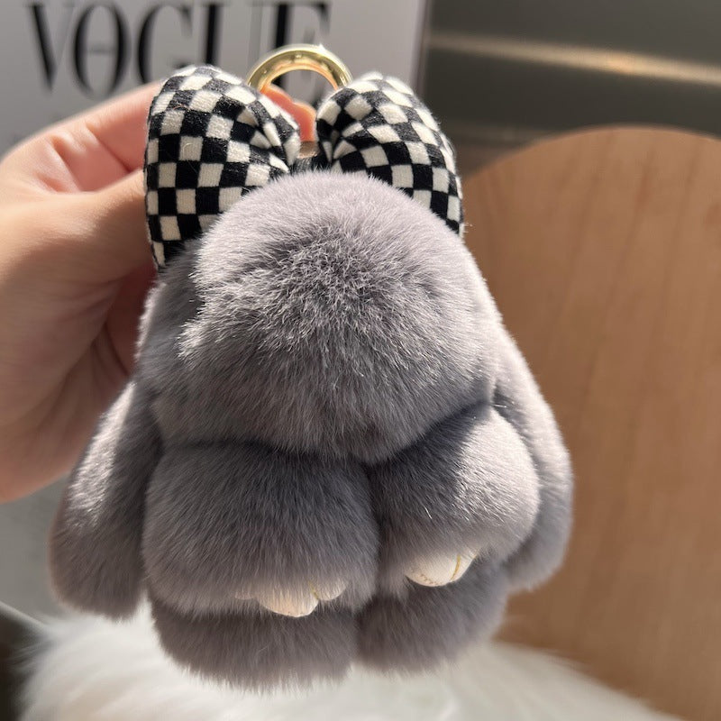 Cute Real Rex Rabbit Hair Bow Bunny Keychain