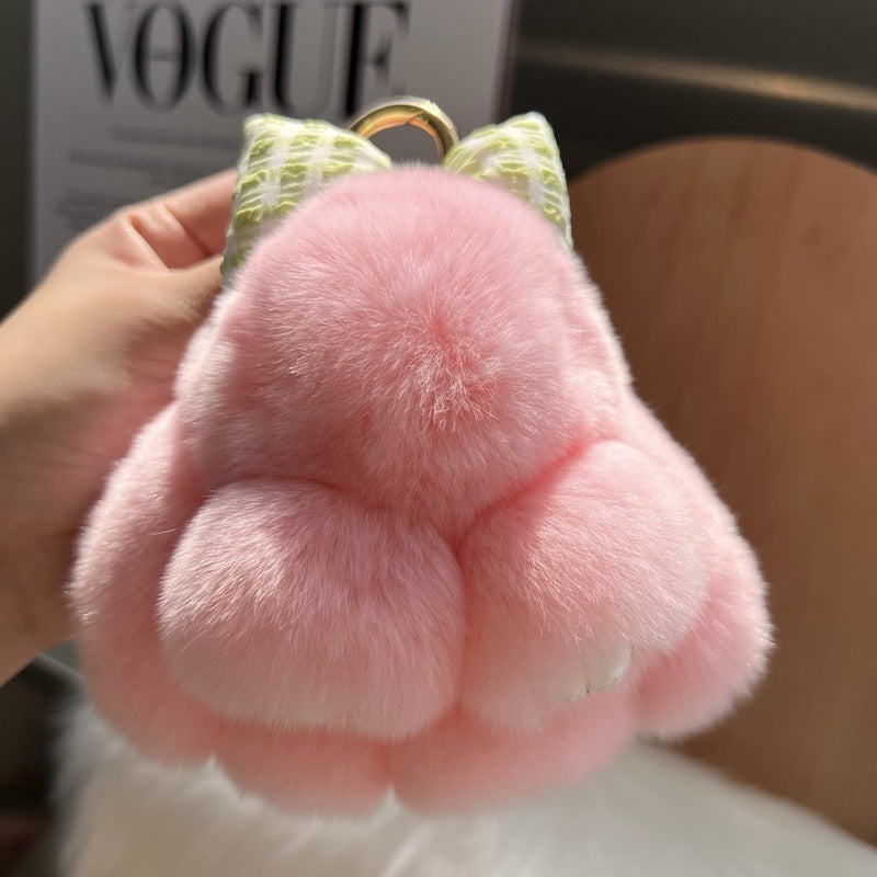 Cute Real Rex Rabbit Hair Bow Bunny Keychain