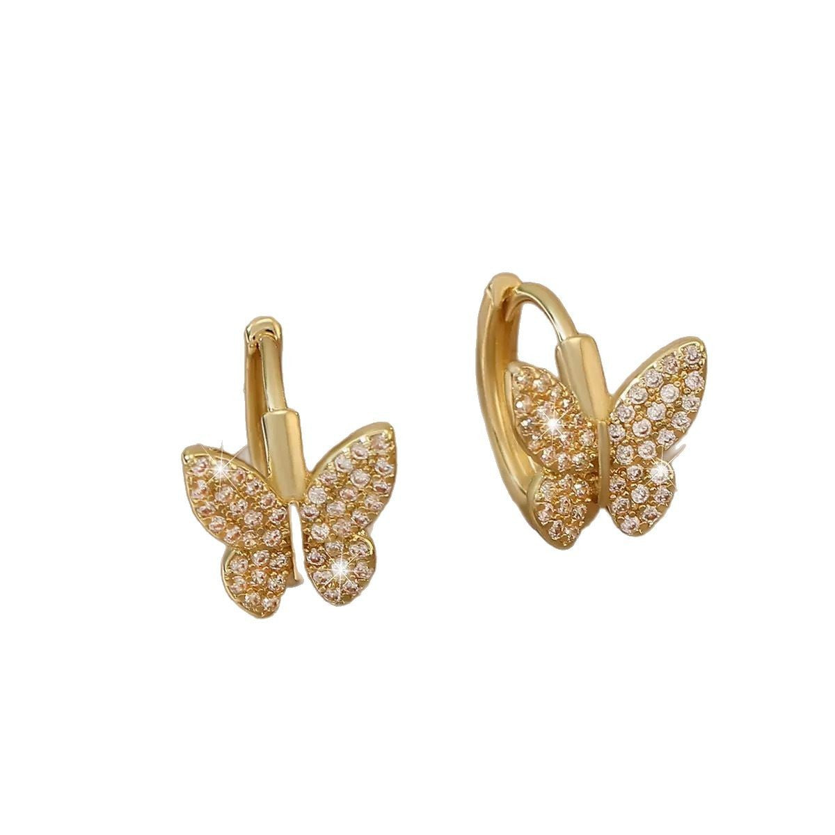 Copper Inlaid Zirconium Butterfly Earrings