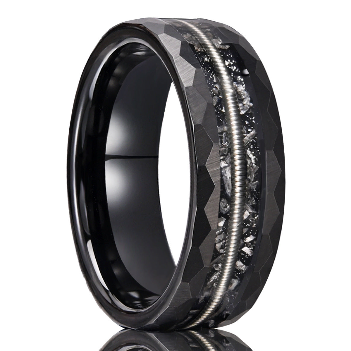 8 Wide Electric Black Tungsten Steel Inlaid Guitar Wire Ring