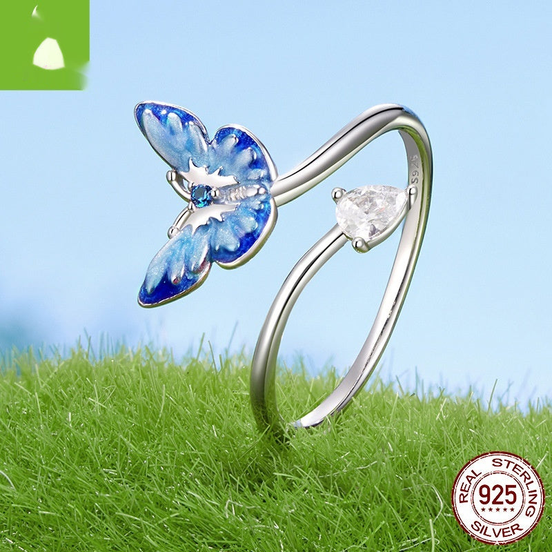 Blue Smart Butterfly Open Ring Female