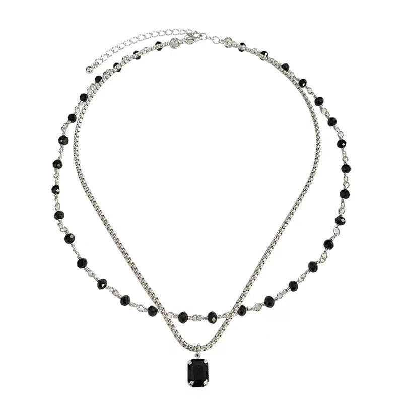 Double Layer Twin Black & Rhinestone Necklace