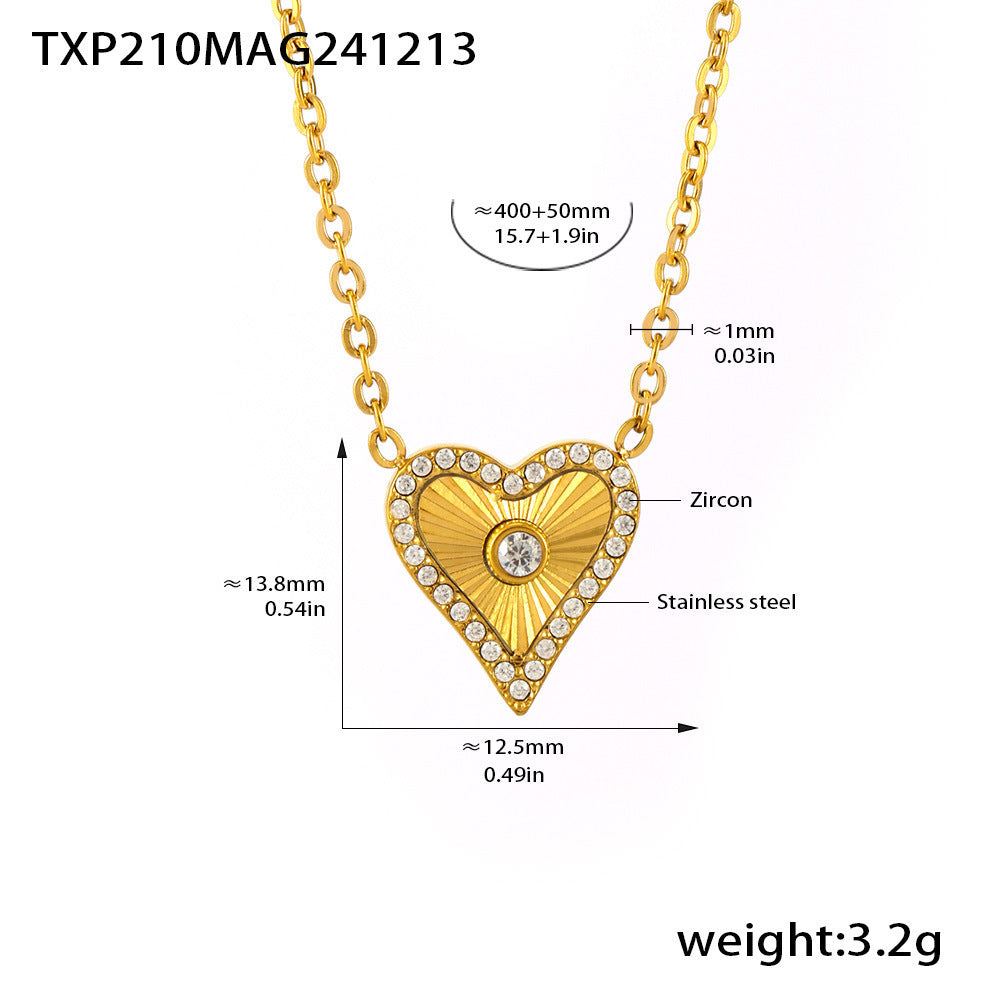 Double-layer Flower-picking Heart-shaped Diamond Top Chain Necklace