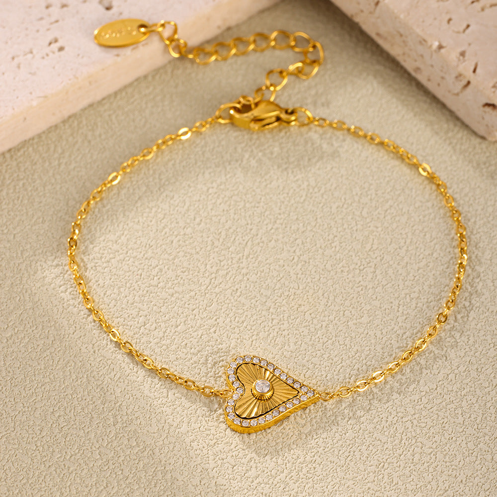 Double-layer Flower-picking Heart-shaped Diamond Top Chain Necklace