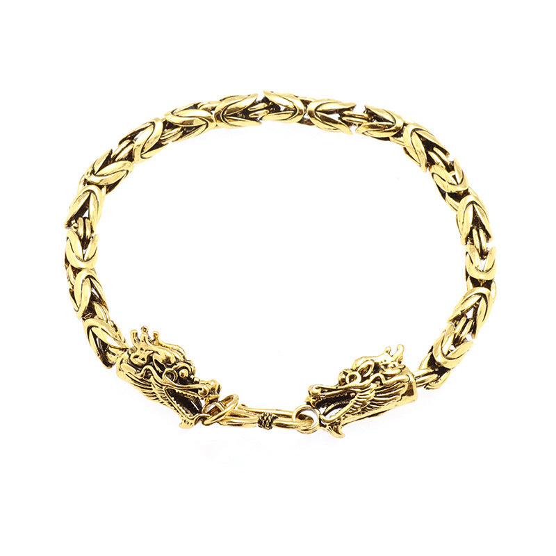 Men's Retro Domineering Double Chinese Dragon Heads Bracelet
