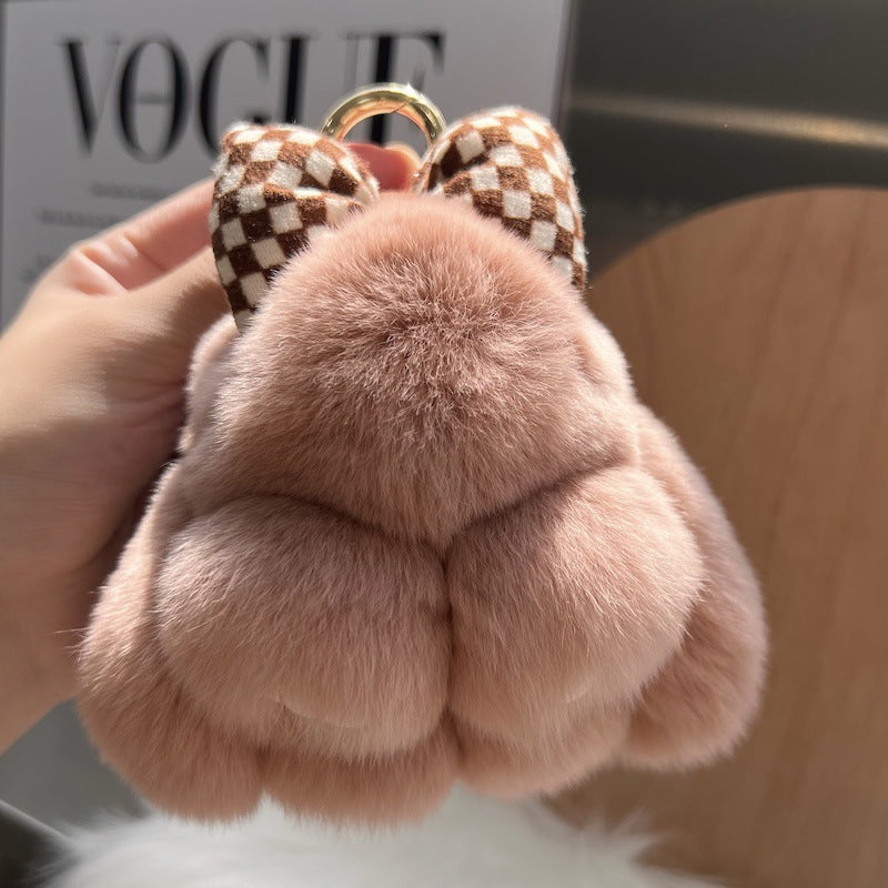 Cute Real Rex Rabbit Hair Bow Bunny Keychain