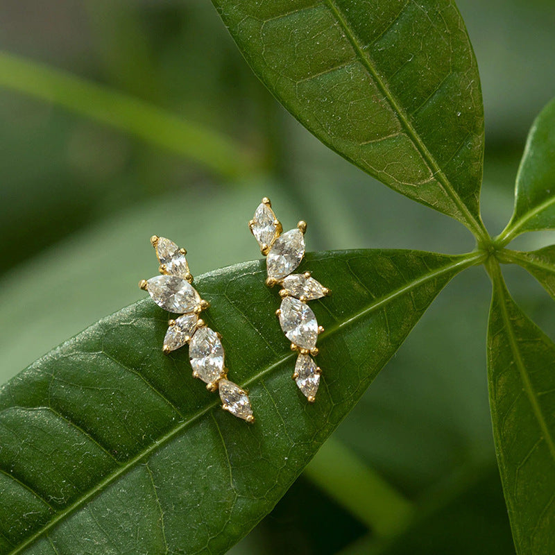 Micro Inlaid Zircon Olive Branch Leaves Ear Studs