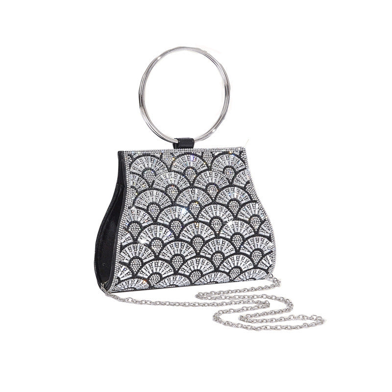 Inlaid With Diamond PU Chain Dinner Bag