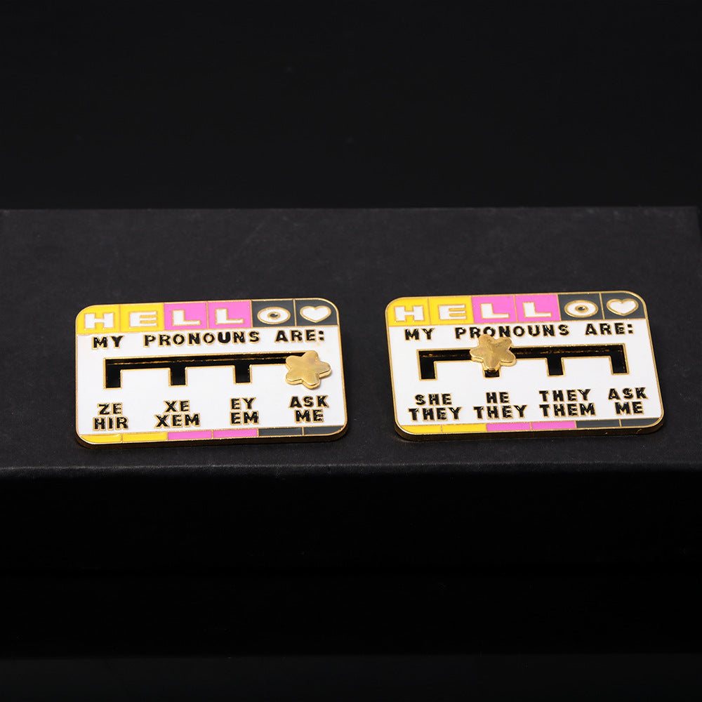 My Social Pronoun Sliding Selection Cartoon Brooch Metal Keychains