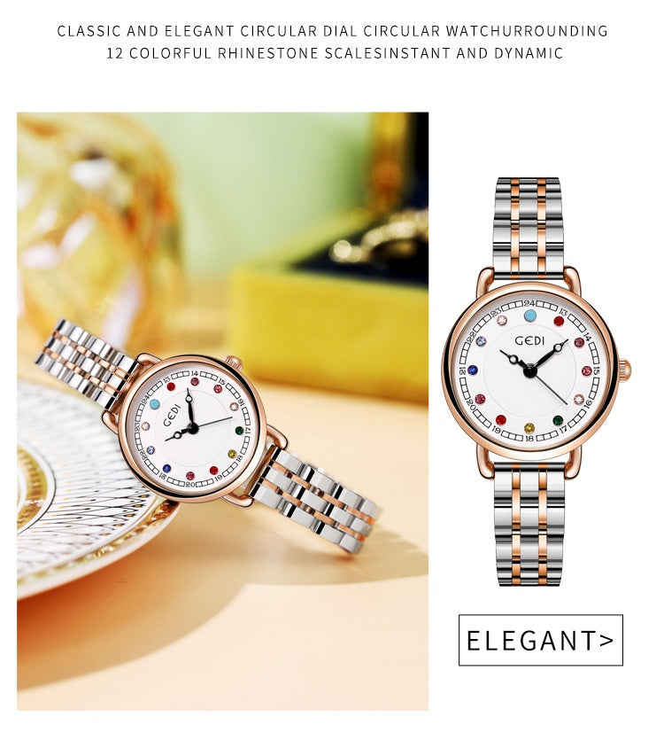 Steel Belt Small Light Luxury Ins Birthstone Waterproof Quartz Watch