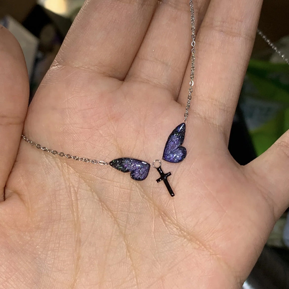 Eternal Night Butterfly Oil Dripping Clavicle Chain Necklace