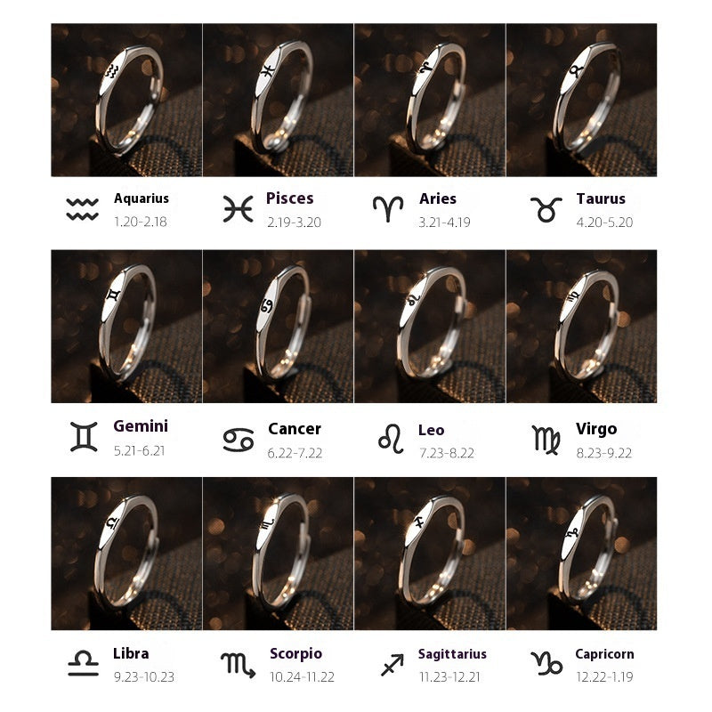 Simple Twelve Constellation Open Ring Single Exclusive Ring