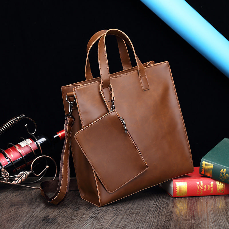 Men's Retro Crazy Horse PU Leather Tote Bag