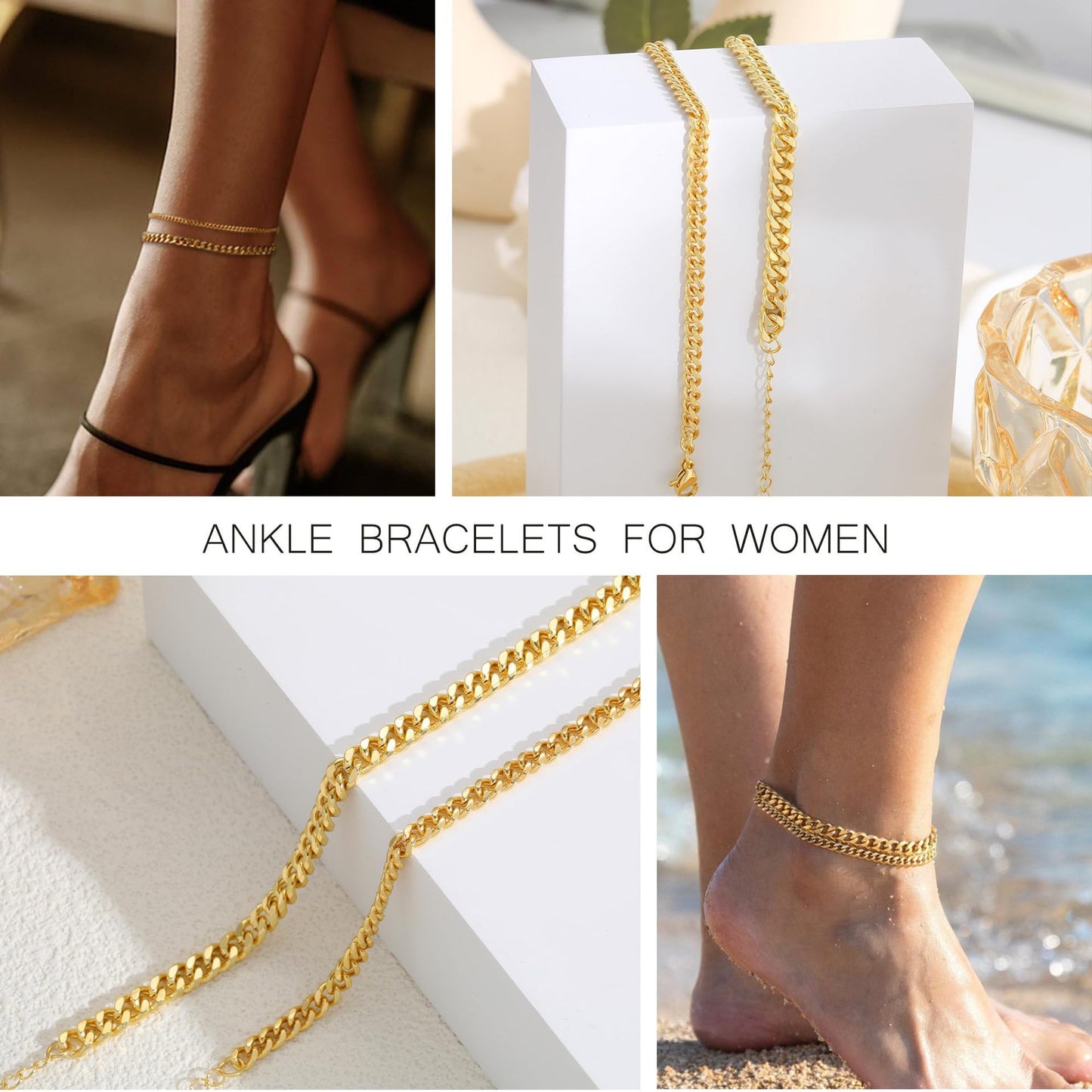 18K Gold Bold Cuban Link Chain Anklet Grinding Chain