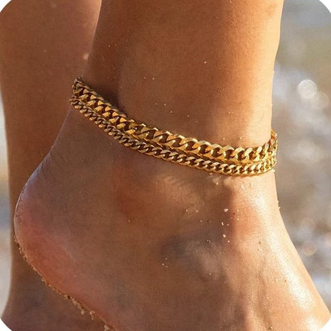 18K Gold Bold Cuban Link Chain Anklet Grinding Chain
