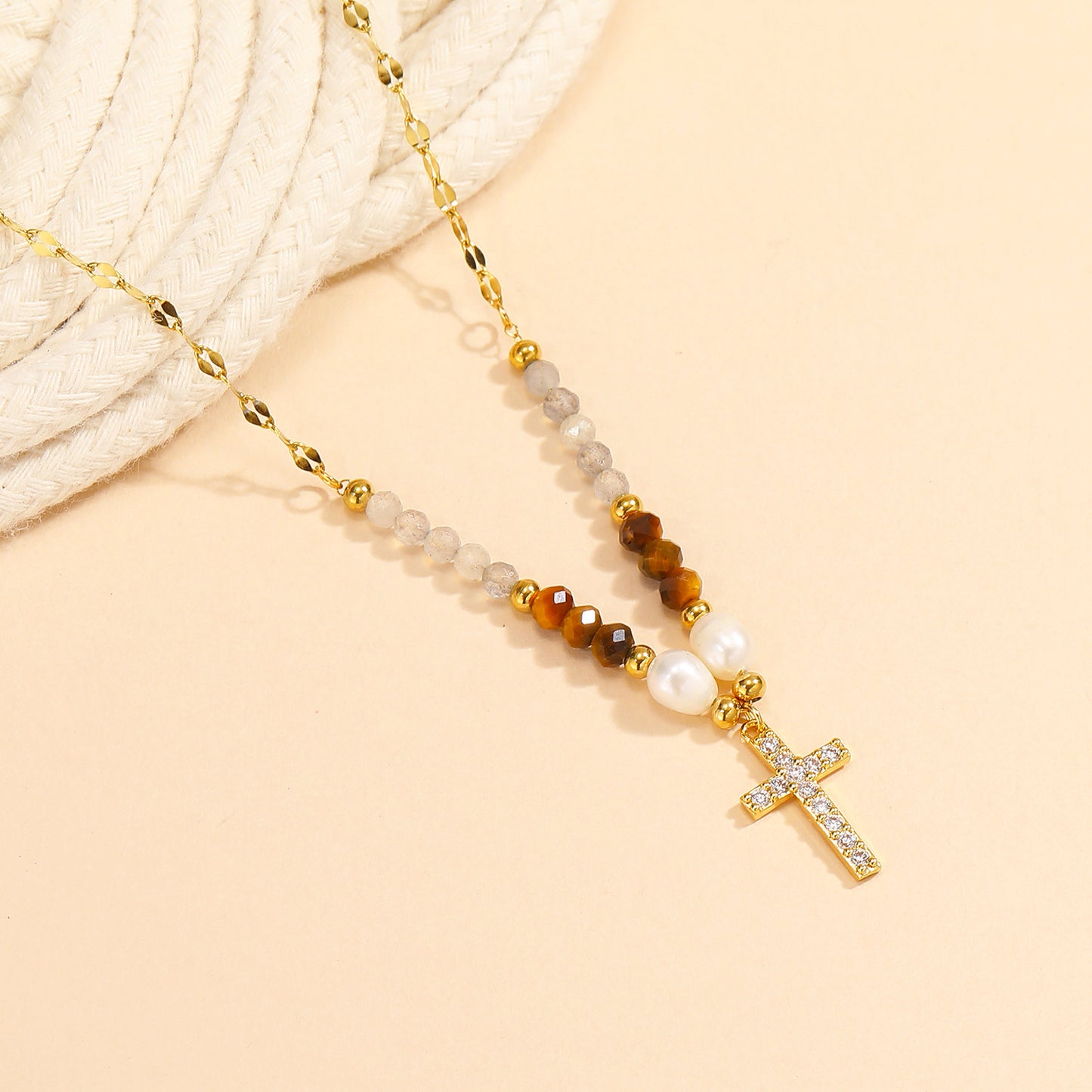 Ins Niche Design Beaded Cross Clavicle Chain
