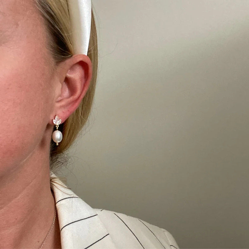 Zircon Pearl Earrings