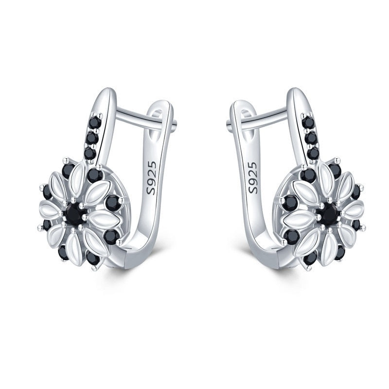 Silver Plated Copper Inlaid Zircon Flower Earrings